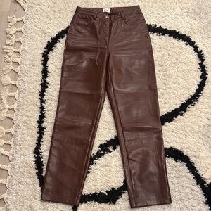 Aritzia Straight-Leg Faux Leather Pants in Dark Brown